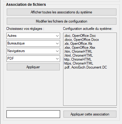 Centre de contrôle de BAO, liste des fichiers de configuration d'association