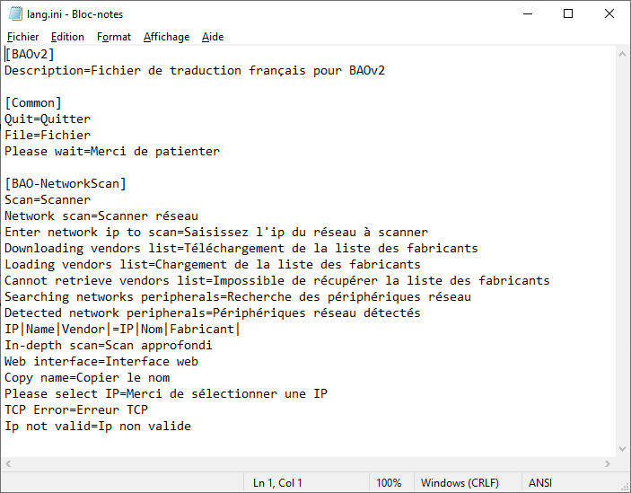 Résultat d'un scan approfondi avec BAO NetworkScan