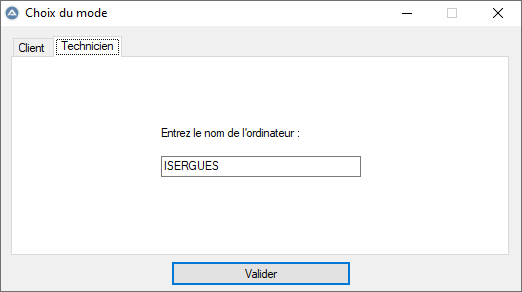 Choix de l'onglet Technicien au premier lancement de BAO